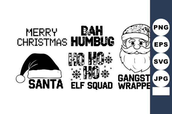 Christmas Black White Vector Set Illustrations