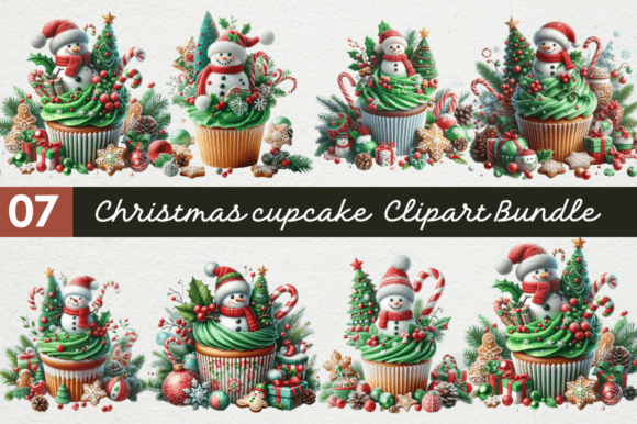 Christmas Cupcake Clipart PNG Bundle: Festive Illustrations for Local Branding