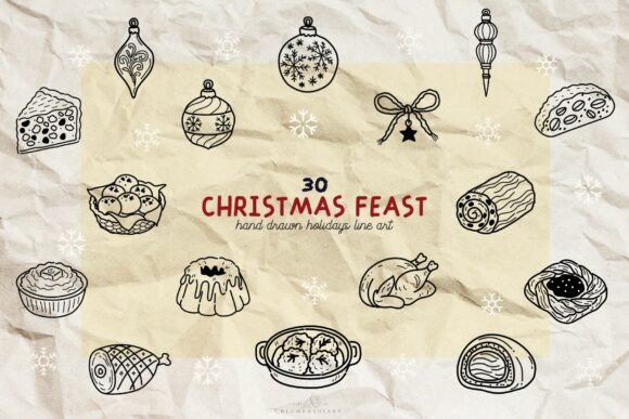Christmas Feast Line Art Clipart: Modern Illustrations for Branding