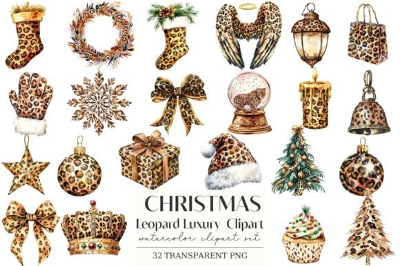 Christmas Leopard Luxury Clipart for Illustrations and Branding