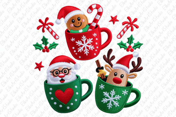 Christmas Mugs Png, Faux Yarn Png, Santa Illustrations