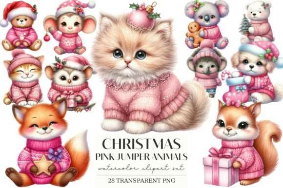 Christmas Pink Jumper Animals Clipar in Illustrations