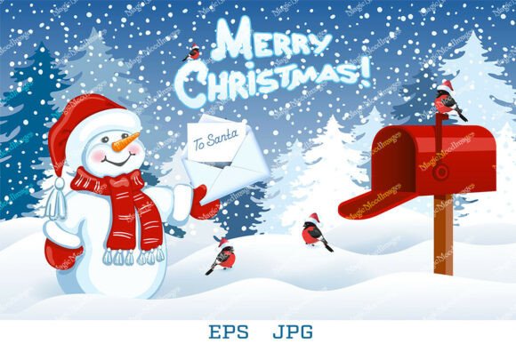 Christmas Snowman with Santa Letter Illustrations for Real Crafting Projects