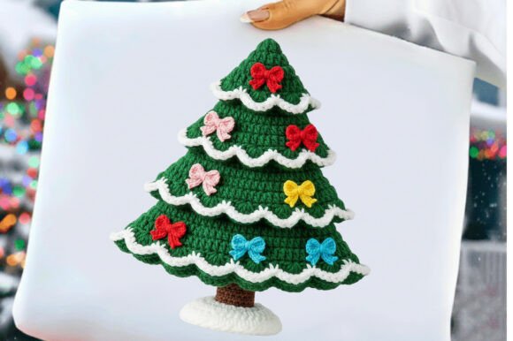 Christmas Tree Bow Crochet Faux Yarn Png: A Festive Illustration for Creative Sellers