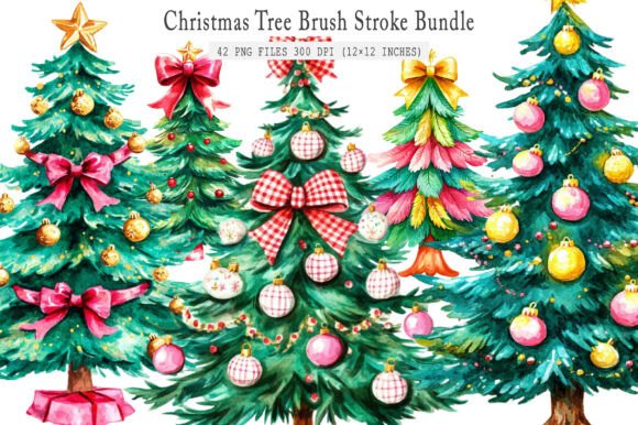 Christmas Tree Brush Stroke Bundle Png Illustrations