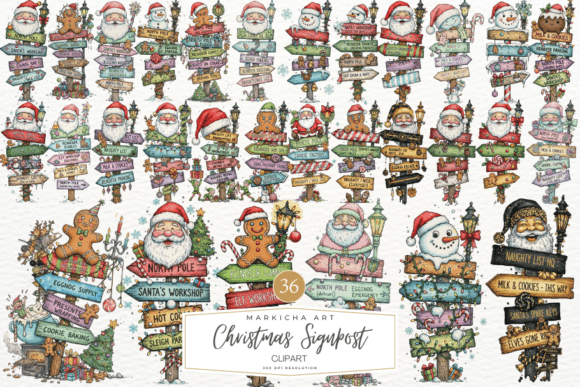 Christmas Winter Signpost Clipart for Illustrations
