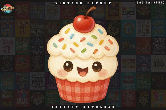Cozy Smiling Cupcake Christmas Clipart for Illustrations