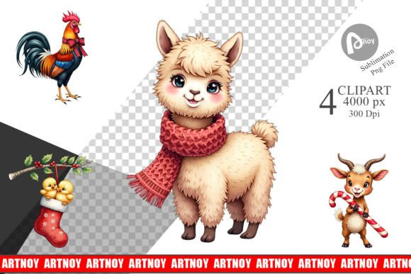 Farmhouse Christmas Animals Clipart for Embroidery Projects