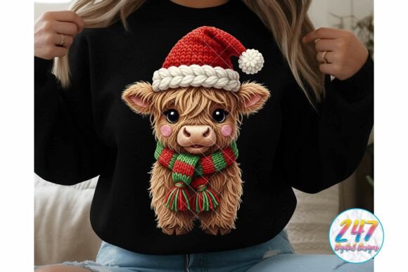 Highland Cow Crochet Christmas Yarn PNG: Illustrations for Branding