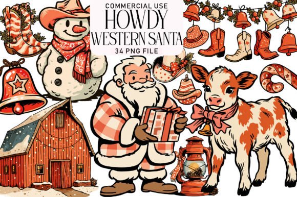 Howdy Christmas Western Clipart Review for Illustrations