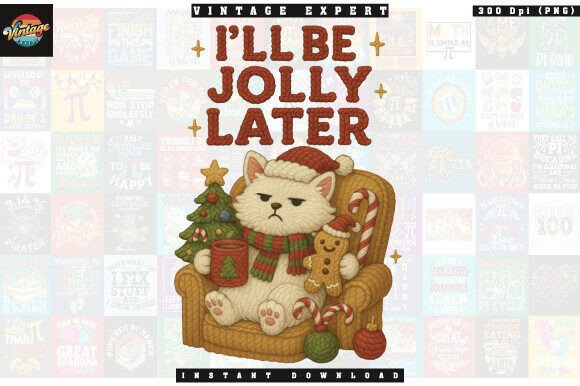 I’ll Be Jolly Later Grumpy Cat Christmas Illustration for Design Projects