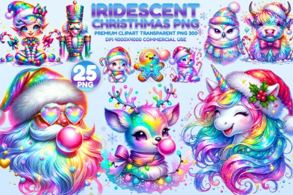 Iridescent Christmas Clipart PNG Bundle Review