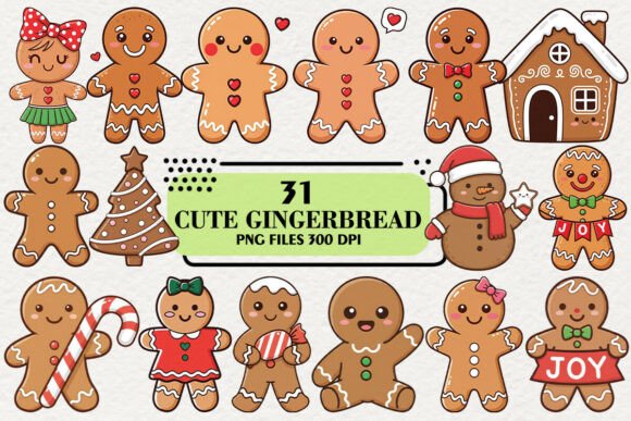 Kawaii Christmas Gingerbread Clipart for Branding and Illustrations