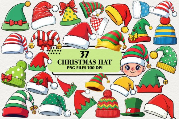 Kawaii Christmas Hat Clipart Bundle Review for Embroidery Projects