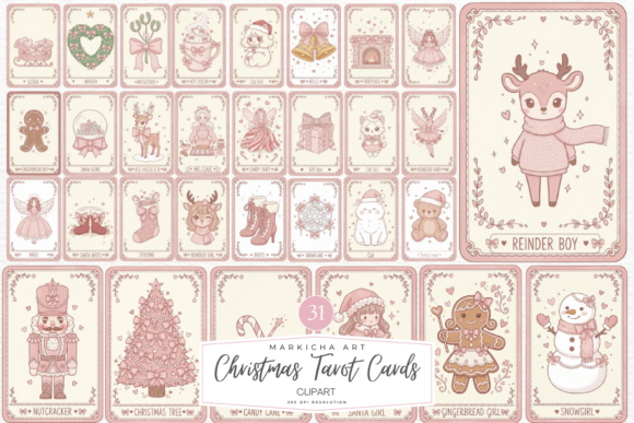 Pink Christmas Tarot Cards Clipart for Illustrations