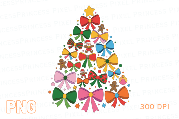 Preppy Coquette Christmas Tree Bow PNG, in Illustrations