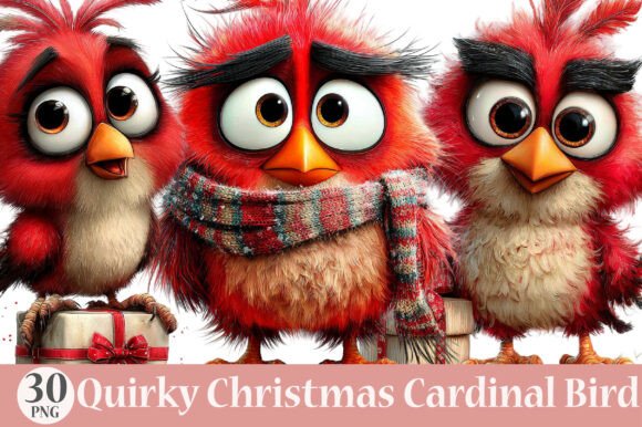 Quirky Christmas Cardinal Bird Clipart for Digital Sellers
