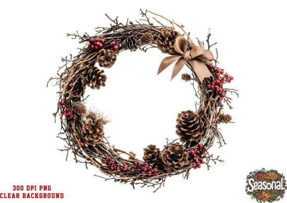 Rustic Taupe Pine Christmas Wreath PNG: A Timeless Illustration for Handmade Creations