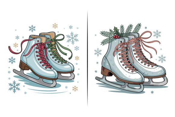 Skating Boots Christmas Clipart Vector a: A Festive Illustration for Branding