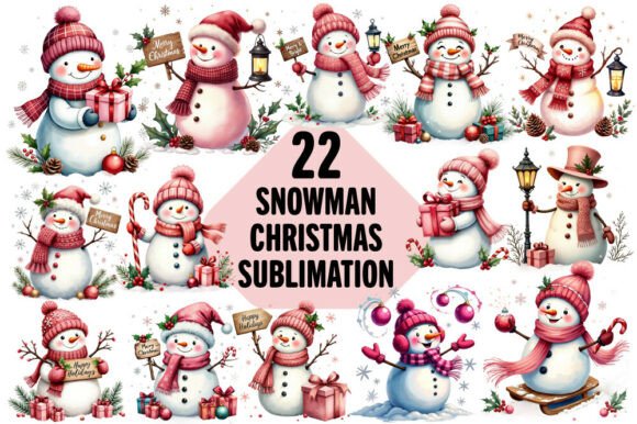 Snowman Christmas Sublimation Bundle: Illustrations for Editorial Use