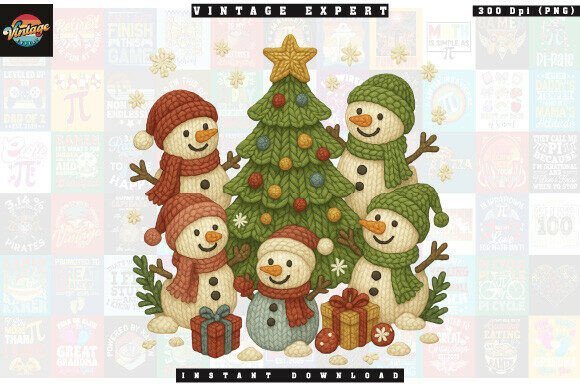Snowman Family Christmas Crochet PNG: A Festive Graphic Design Asset for Content Creators