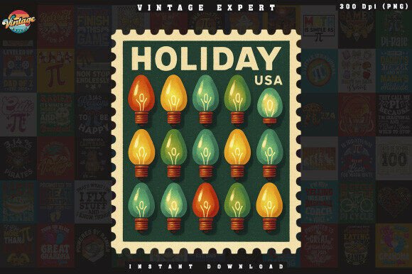 Vintage Postmark Christmas Light Clipart for Illustrations