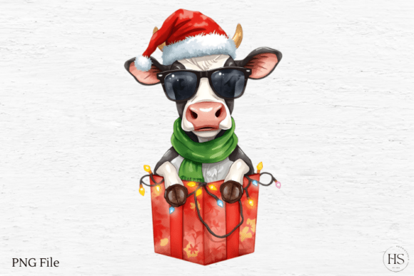 Watercolor Christmas Cow Illustration for Festive Branding