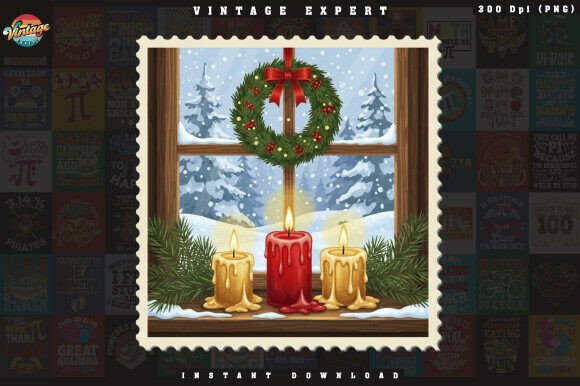 Watercolor Christmas Stamp Candles PNG