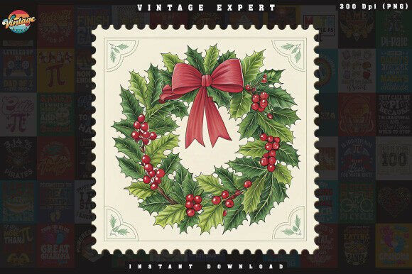 Watercolor Wreath Christmas Postage PNG