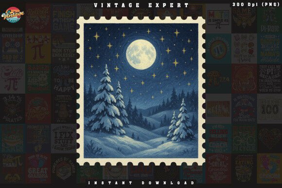 Winter Village Christmas Postage Stamp Illustrations Review